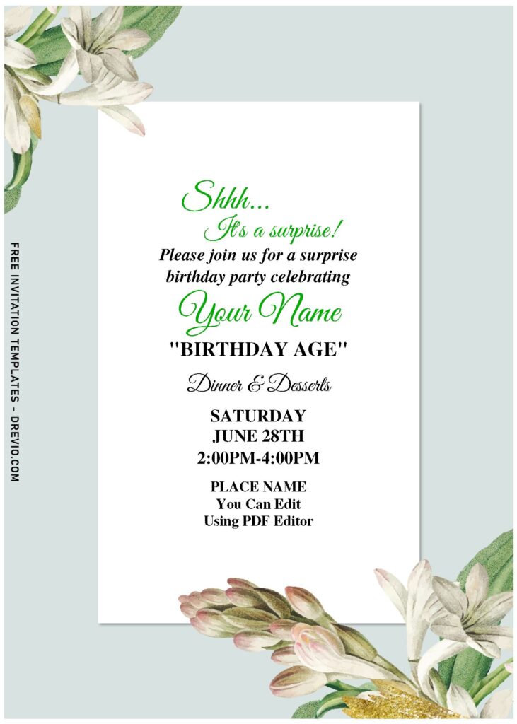 (Free Editable PDF) Whimsical Tube Rose & Lily Invitation Templates with blush colored background