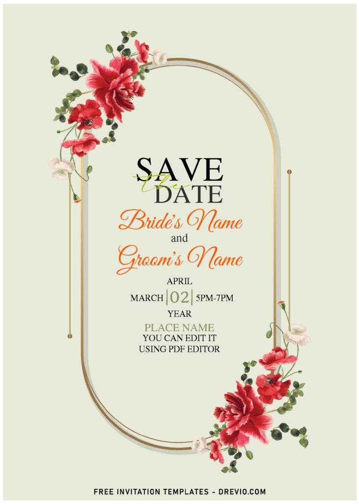 (Free Editable PDF) Picturesque Blooming Flowers Wedding Invitation Templates