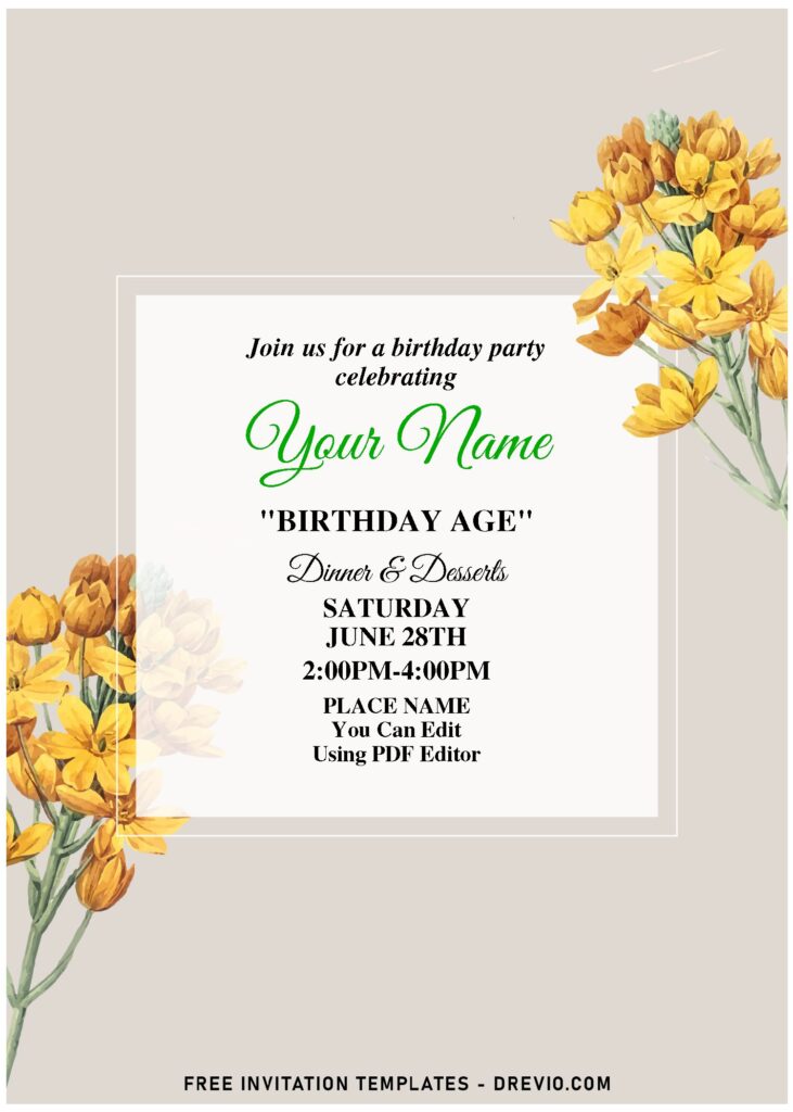 (Free Editable PDF) Whimsical Garden Romance Birthday Invitation Templates with yellow pansy
