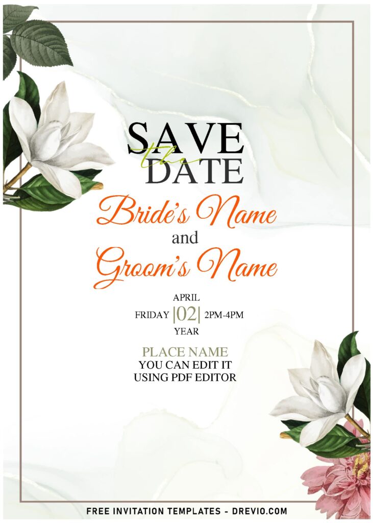 (Free Editable PDF) Classy Garden Rose & White Magnolia Invitation Templates