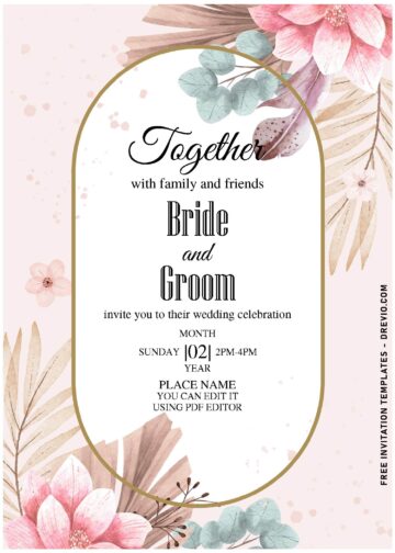 (Free Editable PDF) Modest Chic Pampas Grass And Floral Invitation ...