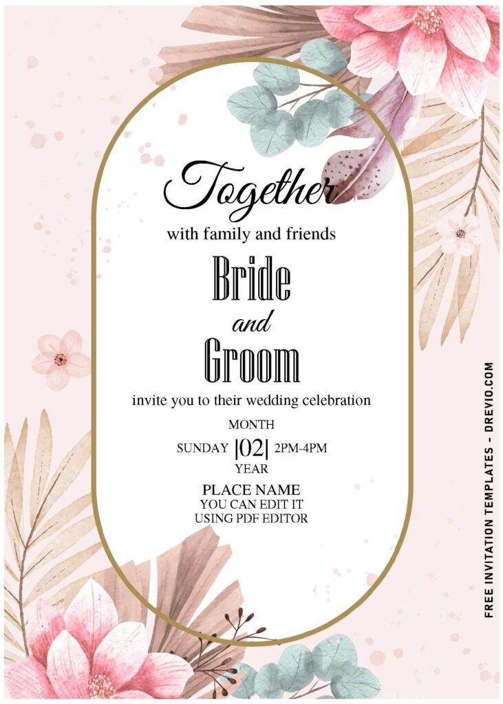 (Free Editable PDF) Modest Chic Pampas Grass And Floral Invitation Templates with gorgeous succulent plants