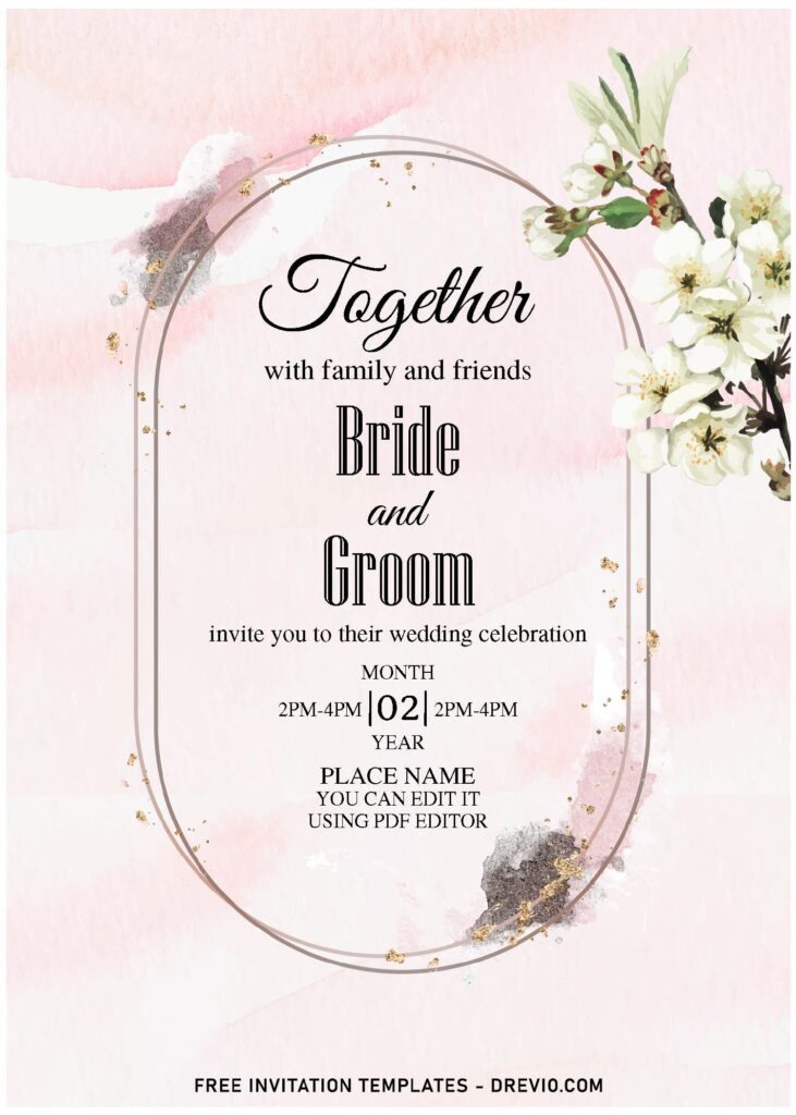 (Free Editable PDF) Pure White Sweet Pea Floral Wedding Invitation Templates with editable text
