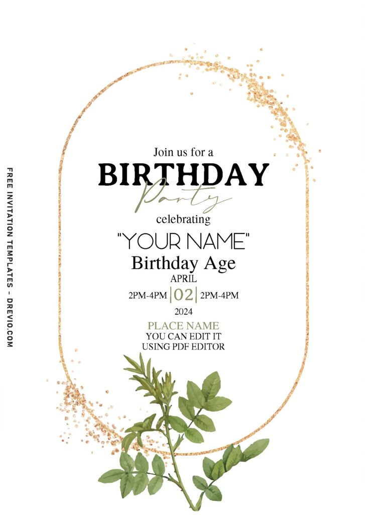 (Free Editable PDF) Summer Garden Greenery Birthday Invitation Templates with white background