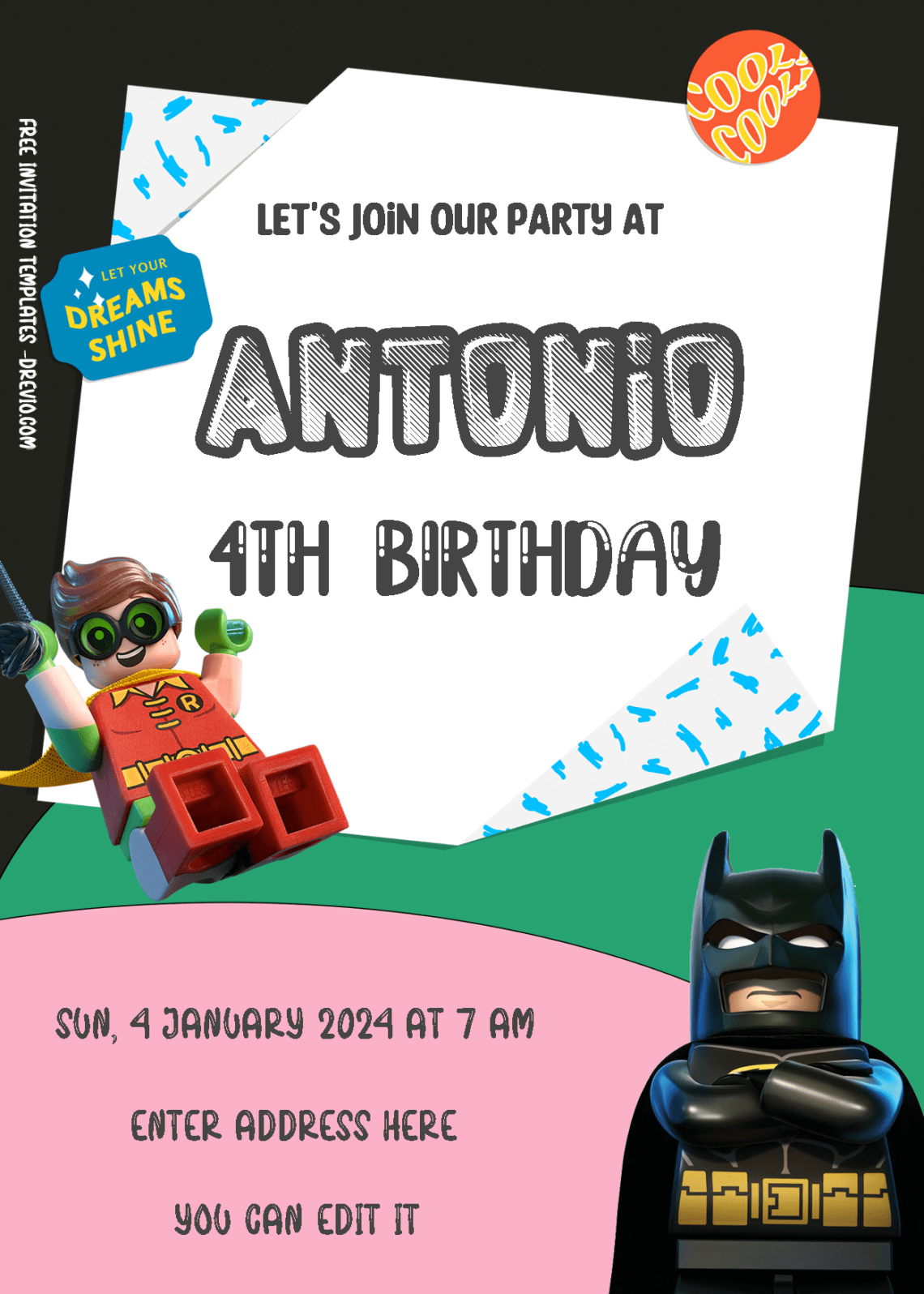 ( Free Editable PDF ) Lego Batman Birthday Invitation Templates One