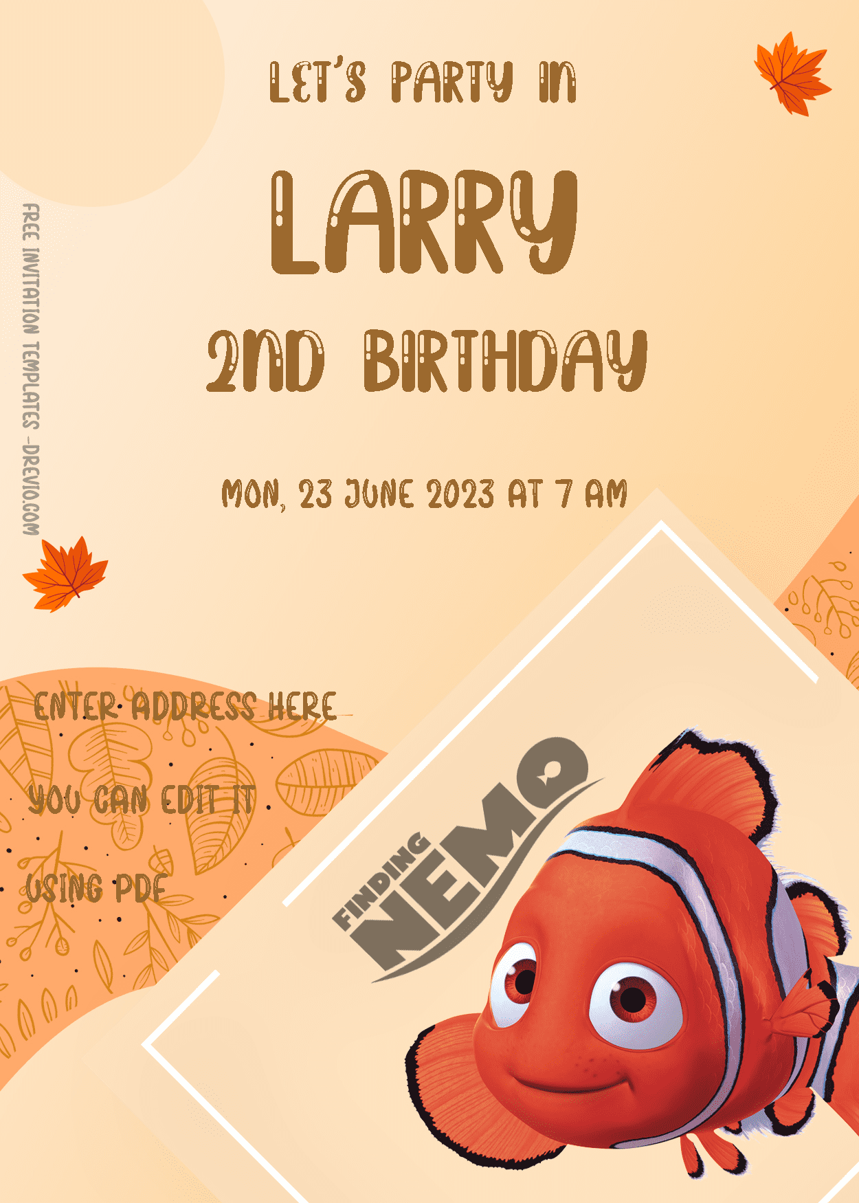 ( Free Editable PDF ) Finding Nemo Birthday Invitation Templates One