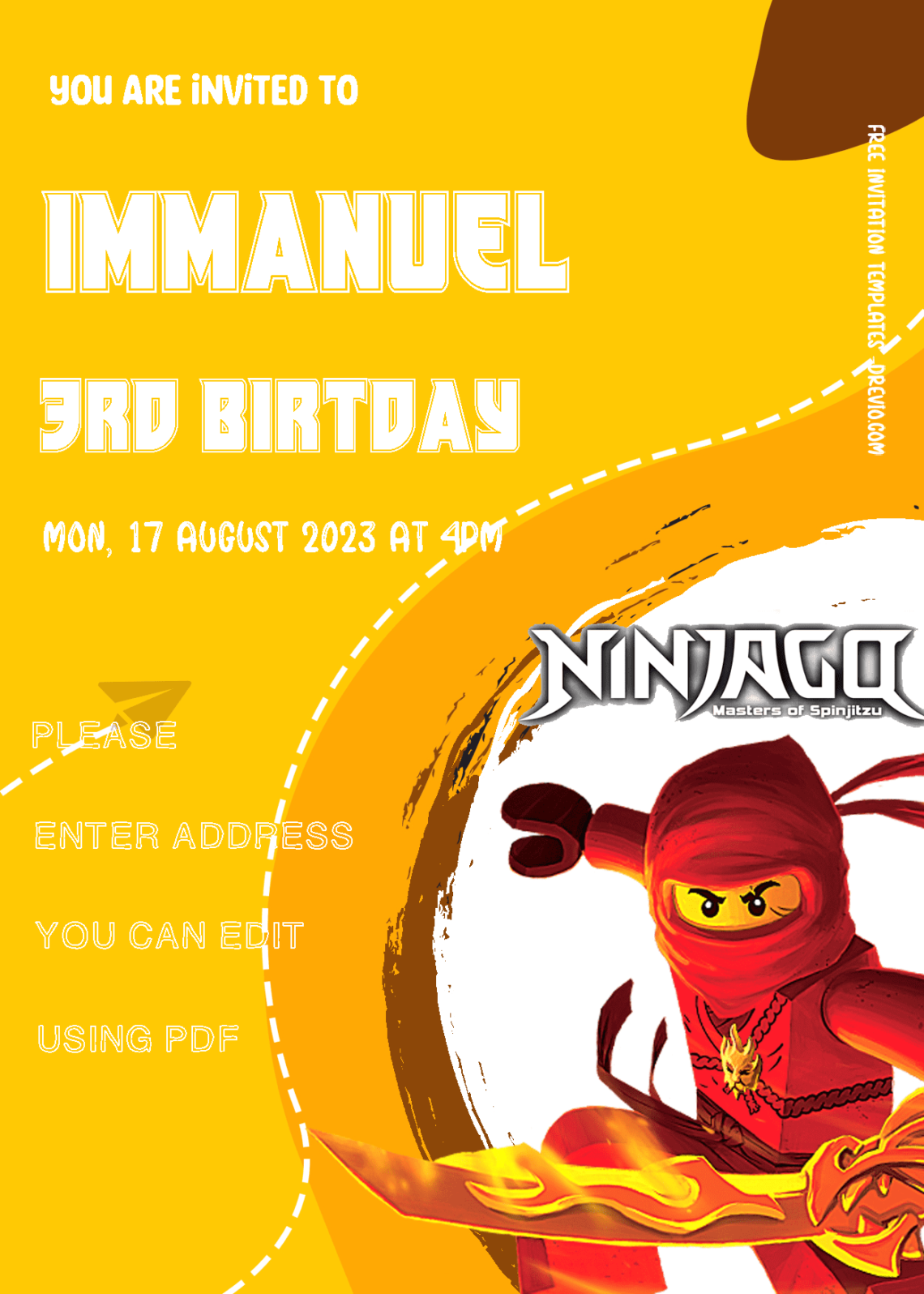 ( Free Editable PDF ) Lego Ninjago Birthday Invitation Templates One