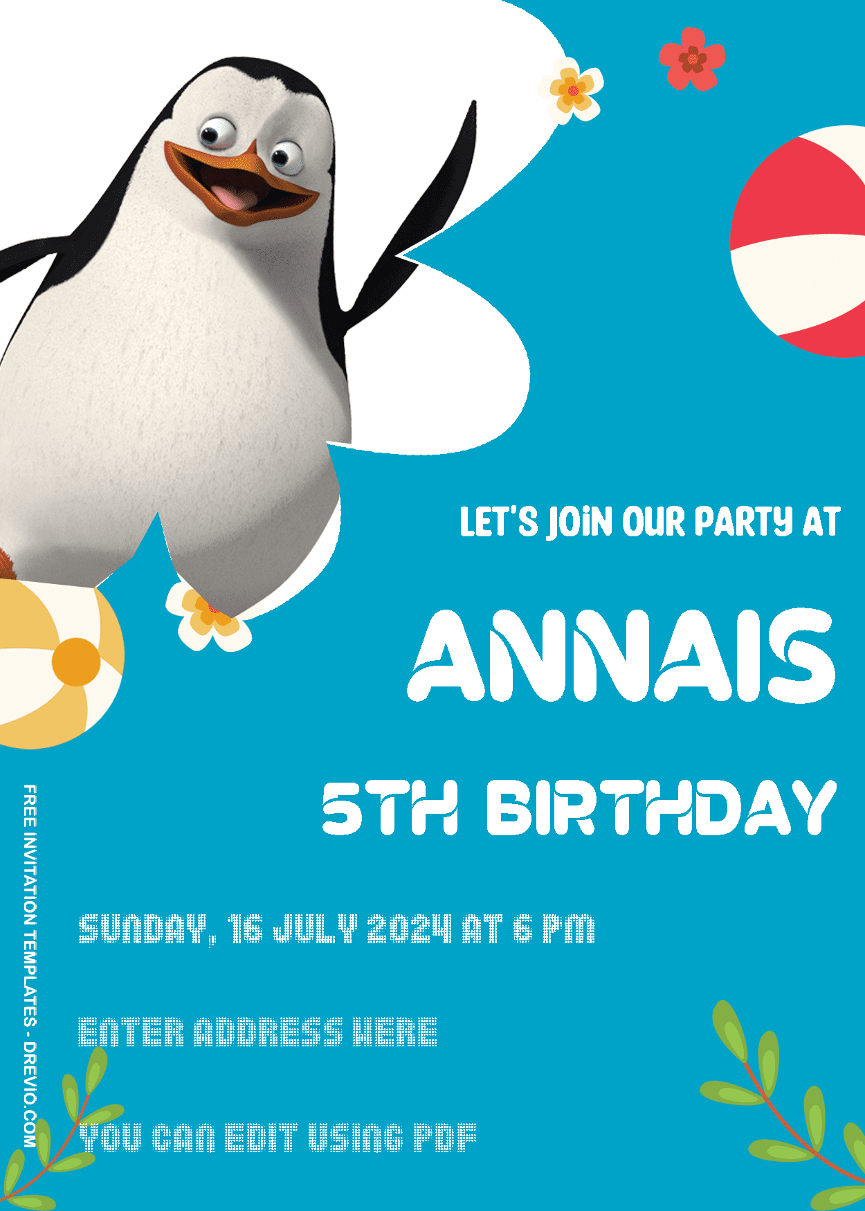 Penguin Of The Madagascar Birthday Invitation Templates One