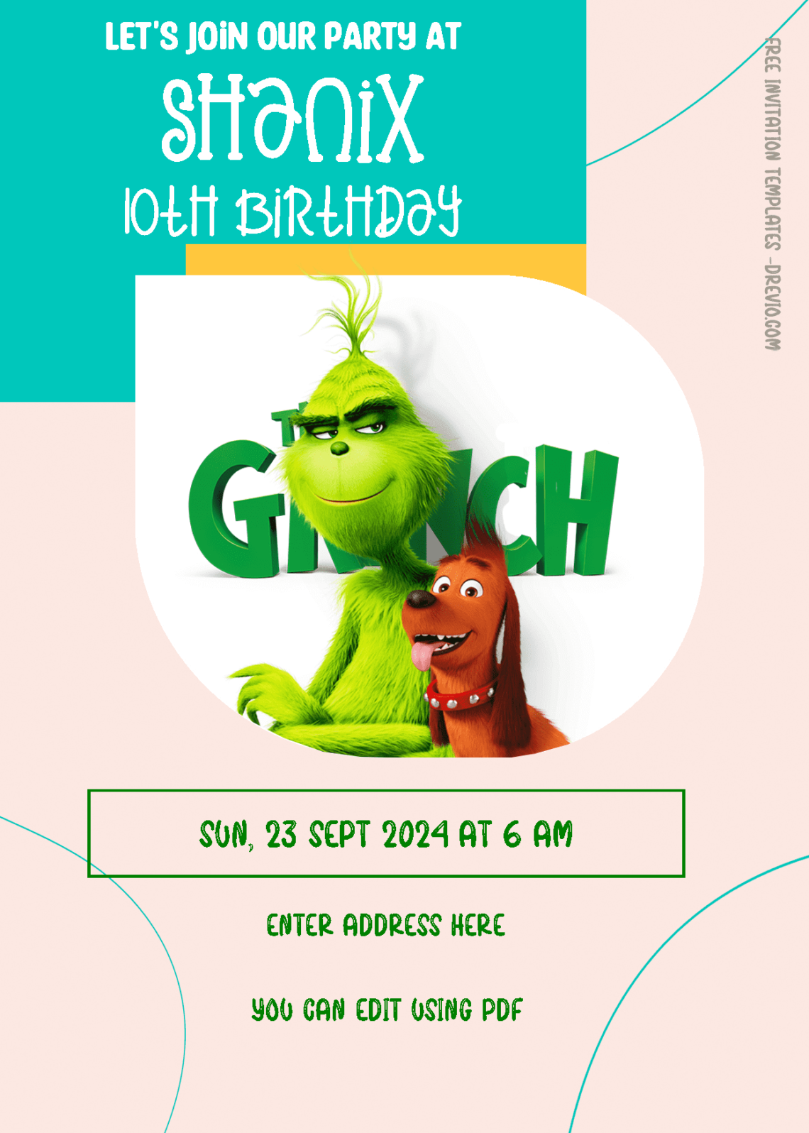( Free Editable PDF ) The Grinch Birthday Invitation Templates One
