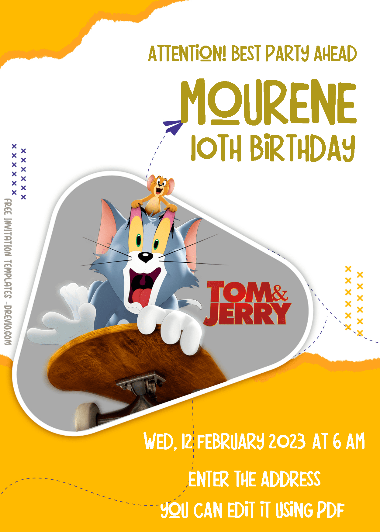 ( Free Editable PDF ) Tom & Jerry The Movie Birthday Invitation Templates One