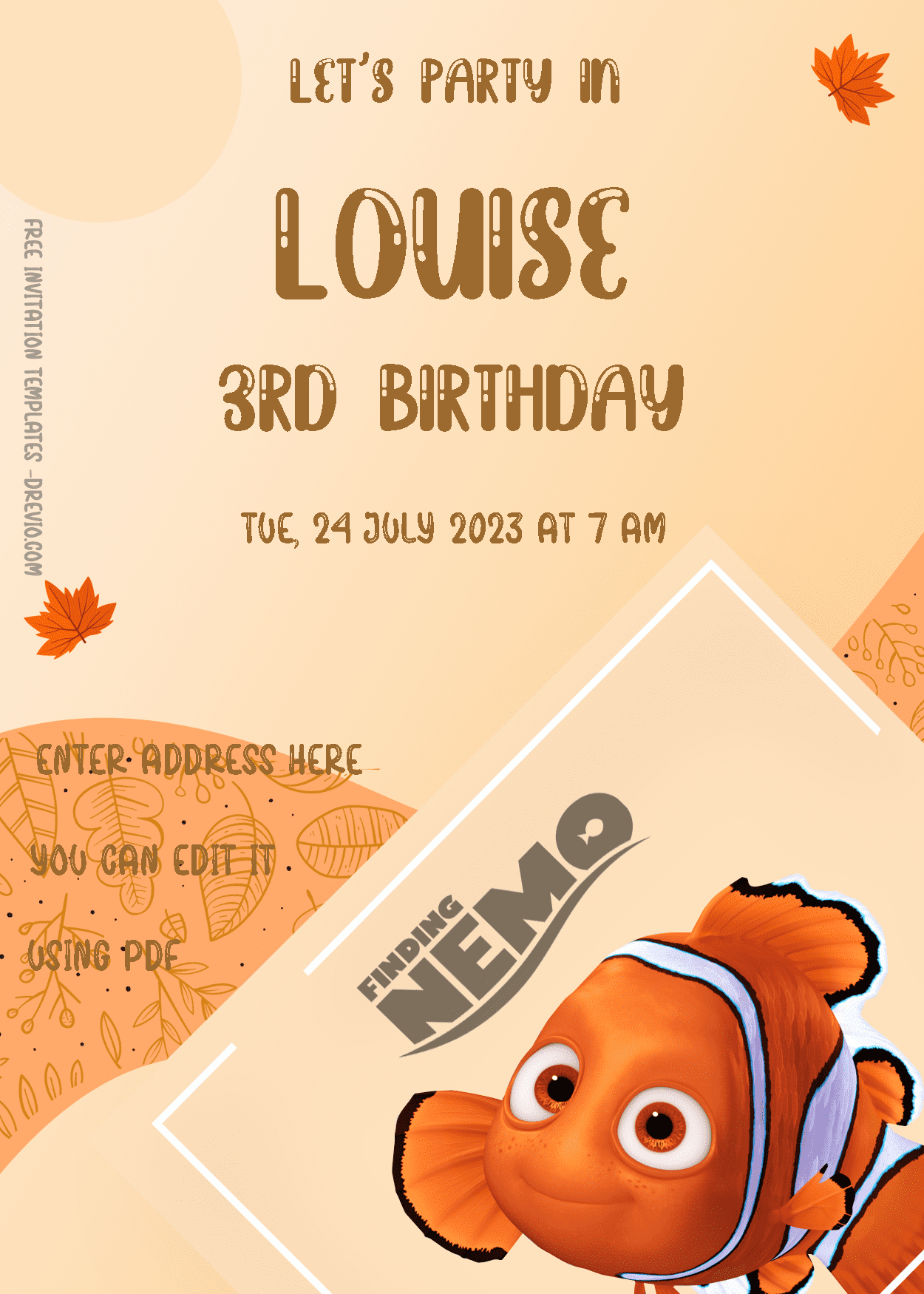( Free Editable PDF ) Finding Nemo Birthday Invitation Templates Two