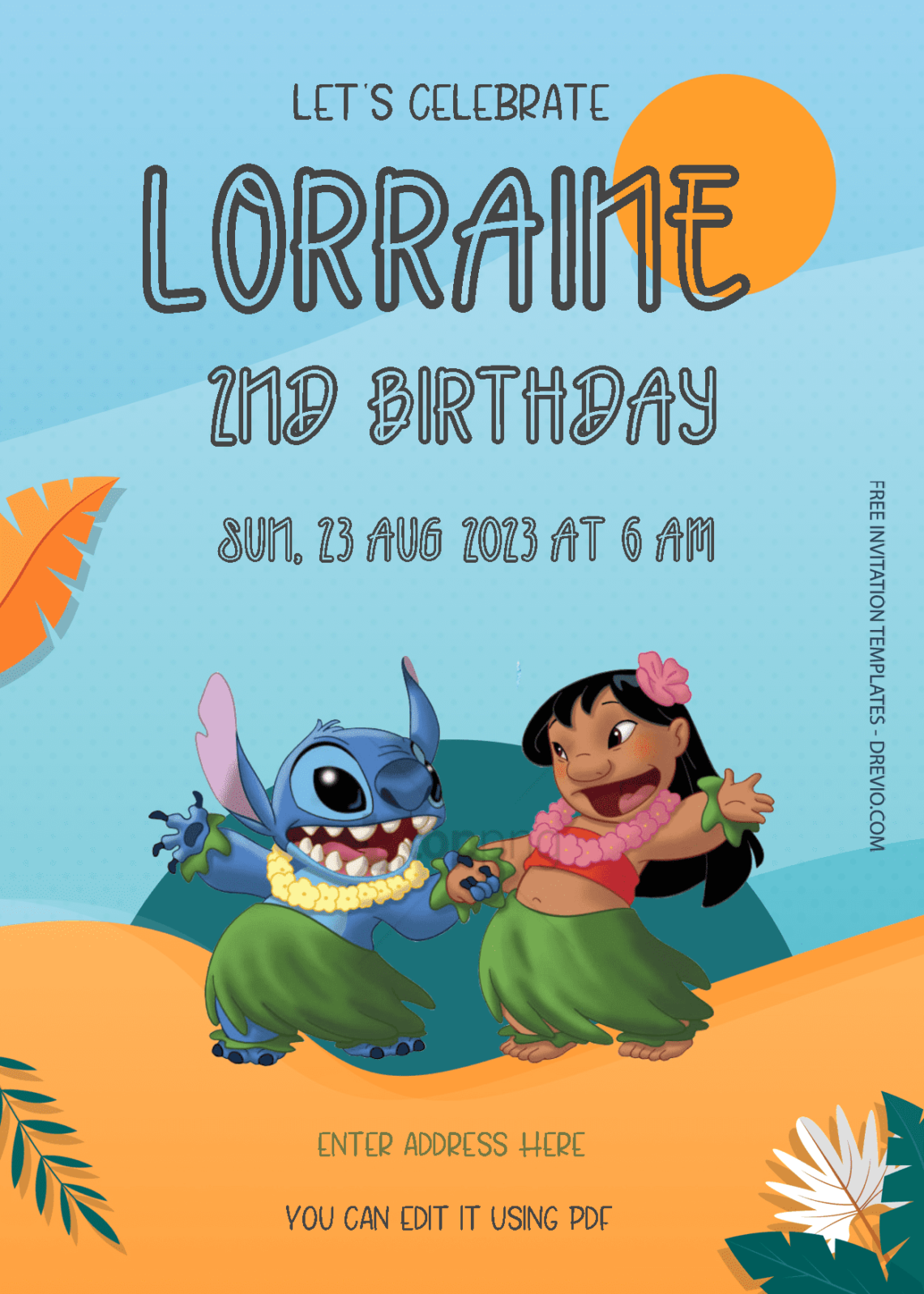 ( Free Editable PDF ) Lilo & Stitch Birthday Invitation Templates Two