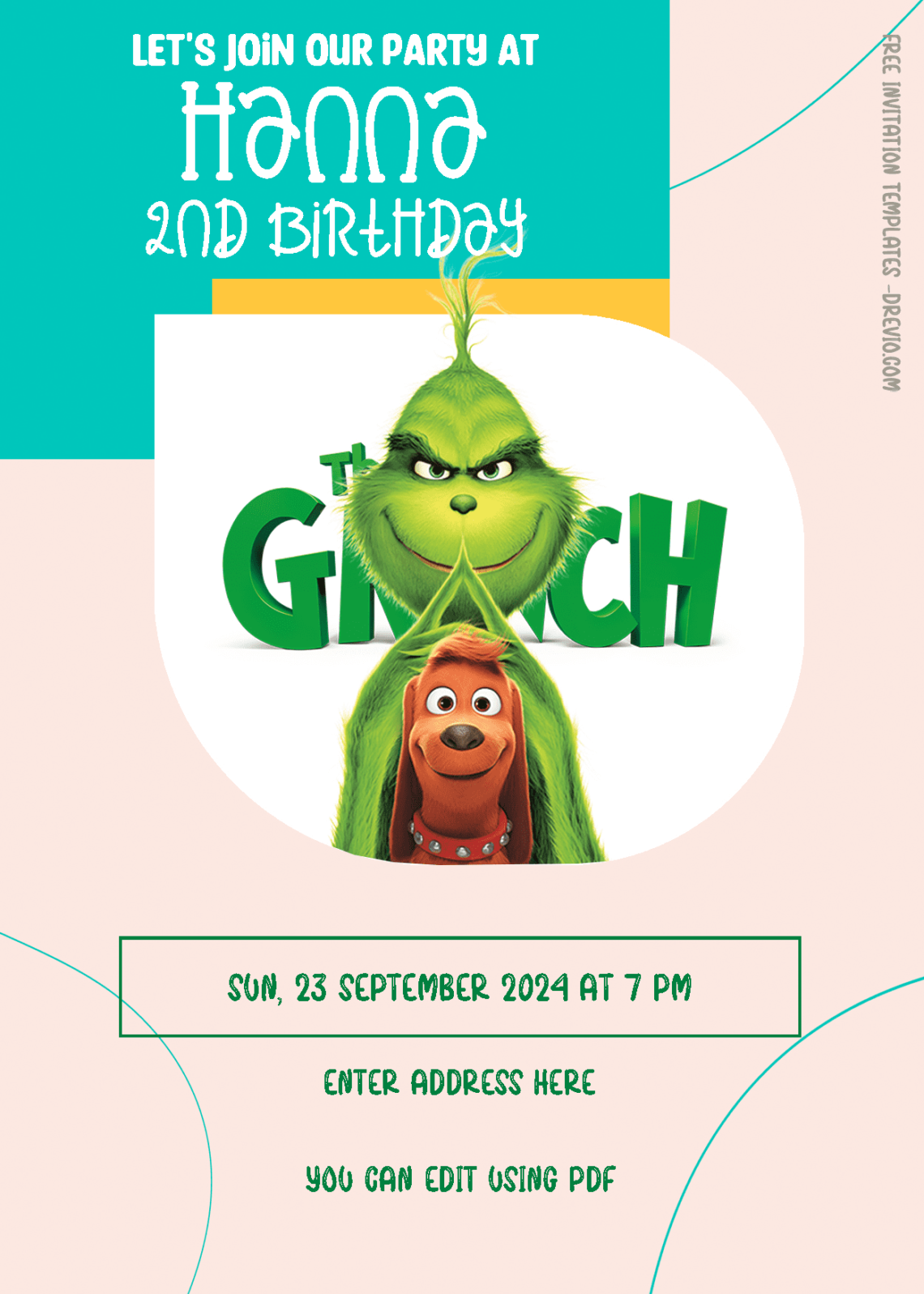 ( Free Editable PDF ) The Grinch Birthday Invitation Templates Two