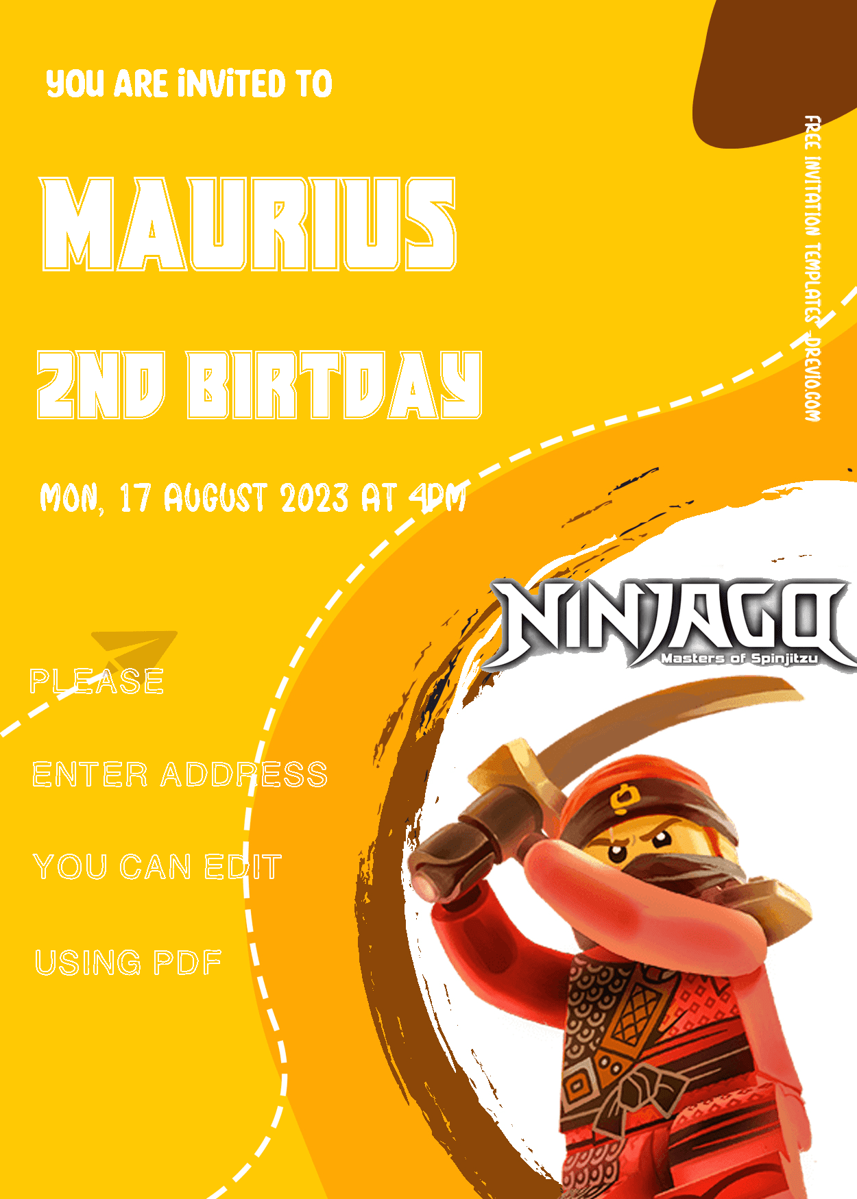 ( Free Editable PDF ) Lego Ninjago Birthday Invitation Templates Three