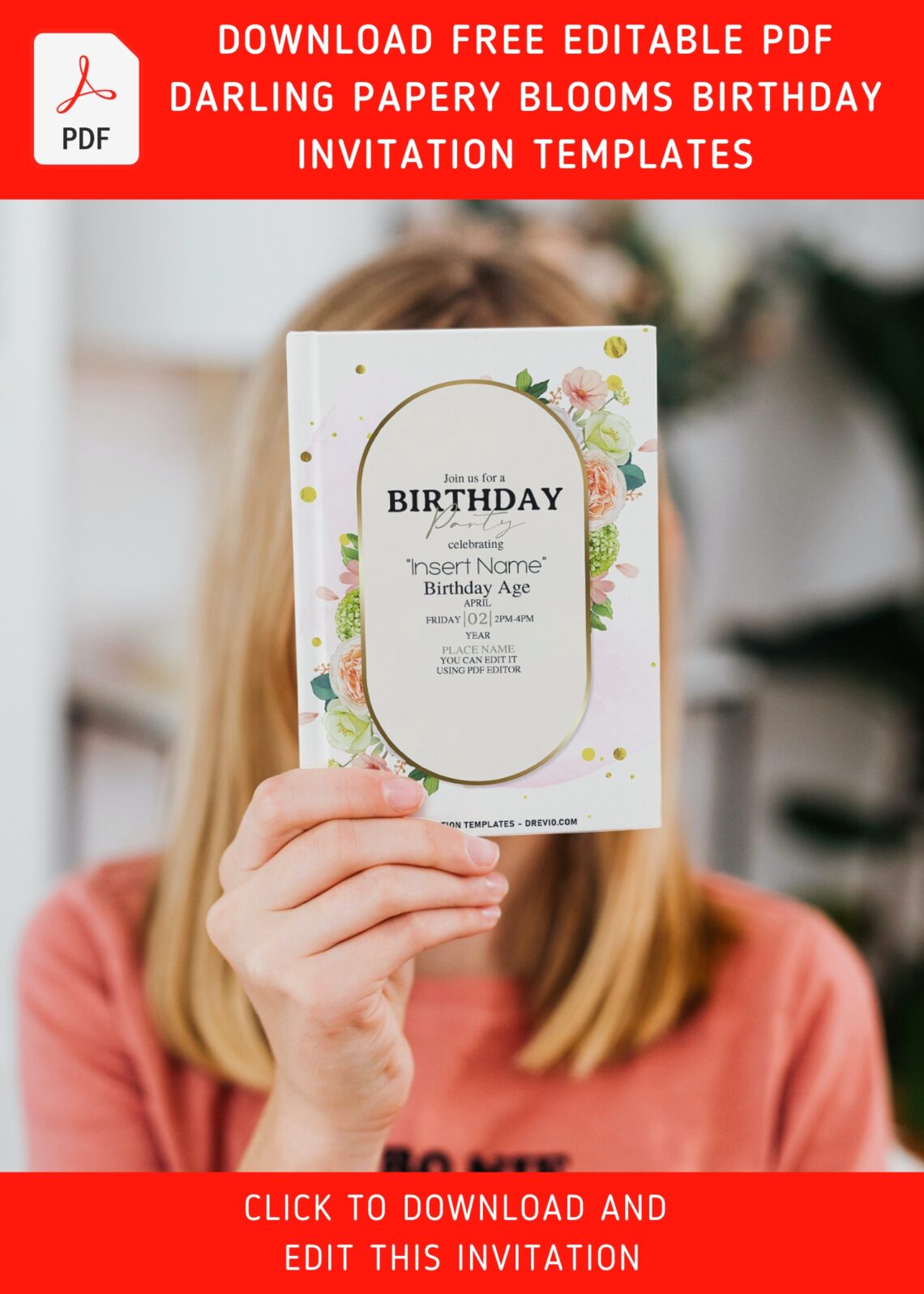 (Free Editable PDF) Darling Papery Blooms Birthday Invitation Templates with