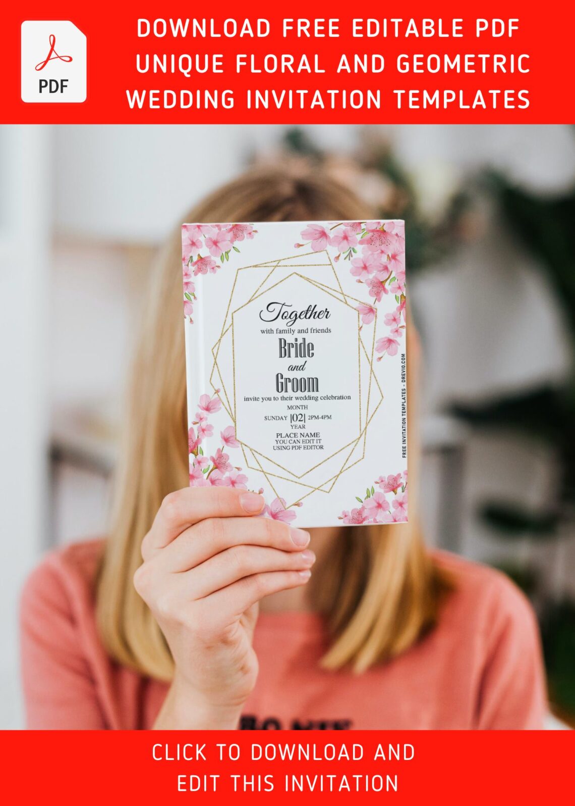 (Free Editable PDF) Unique Floral And Geometric Wedding Invitation Templates with