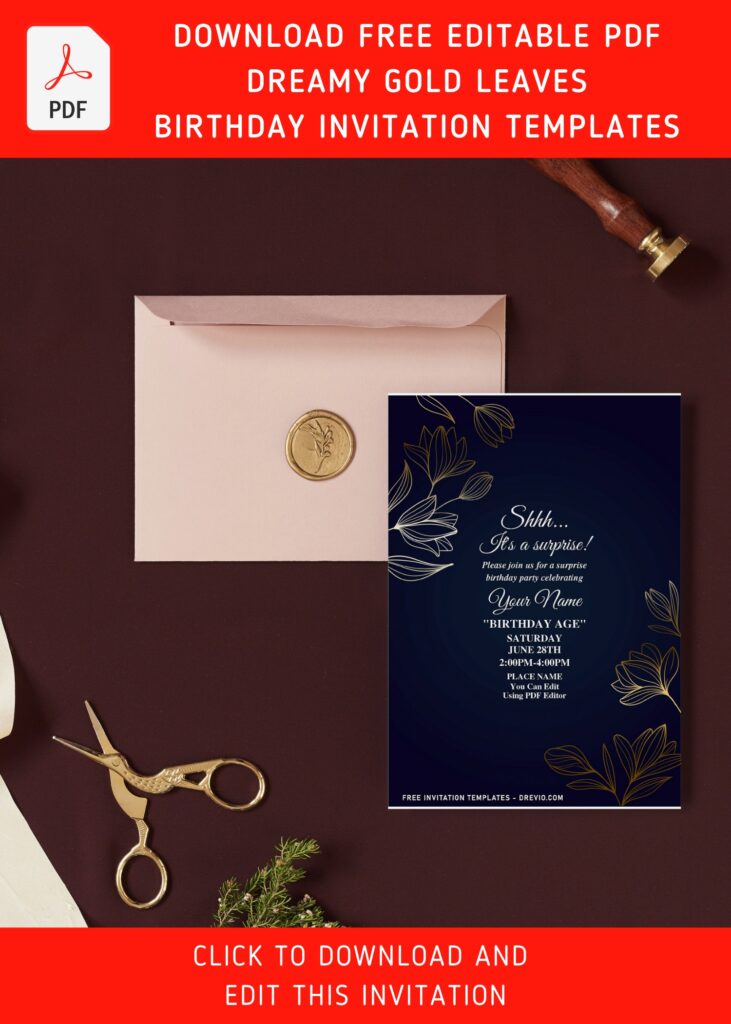 Invitation Template of (Free Editable PDF) Fancy Navy Blue And Floral Gold Invitation Templates 9