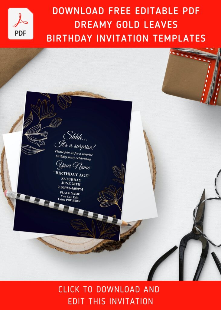 Invitation Template of (Free Editable PDF) Fancy Navy Blue And Floral Gold Invitation Templates 8