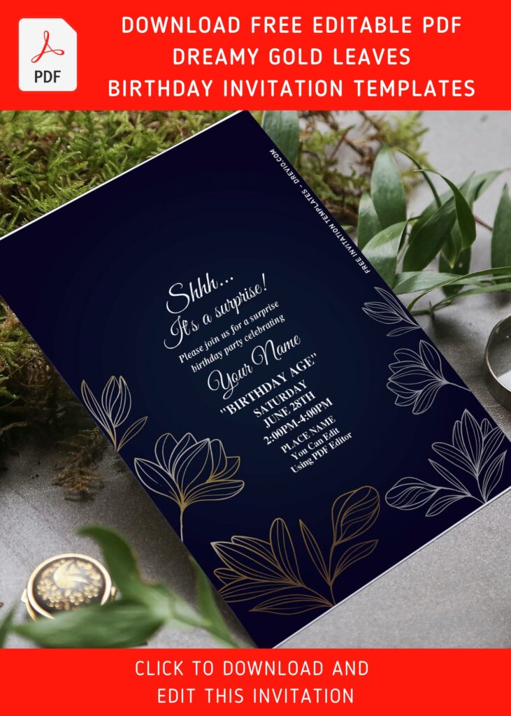 Invitation Template of (Free Editable PDF) Fancy Navy Blue And Floral Gold Invitation Templates 6