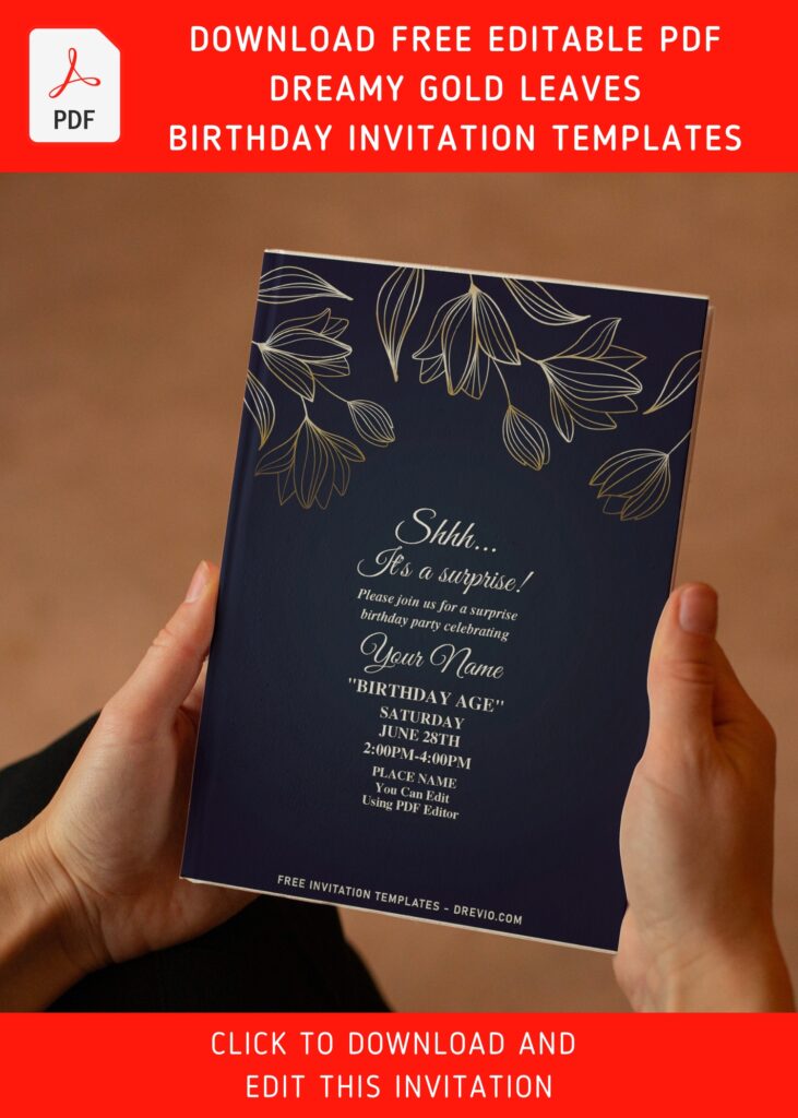 Invitation Template of (Free Editable PDF) Fancy Navy Blue And Floral Gold Invitation Templates 5