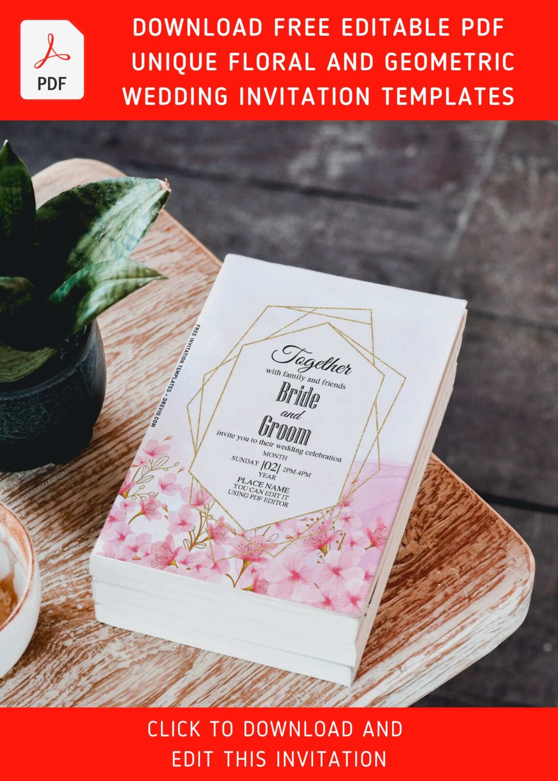(Free Editable PDF) Unique Floral And Geometric Wedding Invitation Templates with editable text
