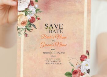 (Free Editable PDF) Passionate Romantic Rose Wedding Invitation Templates with rustic border