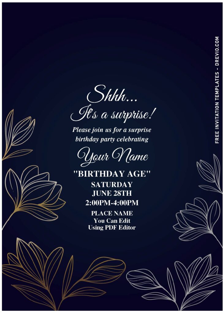 Invitation Template of (Free Editable PDF) Fancy Navy Blue And Floral Gold Invitation Templates 3