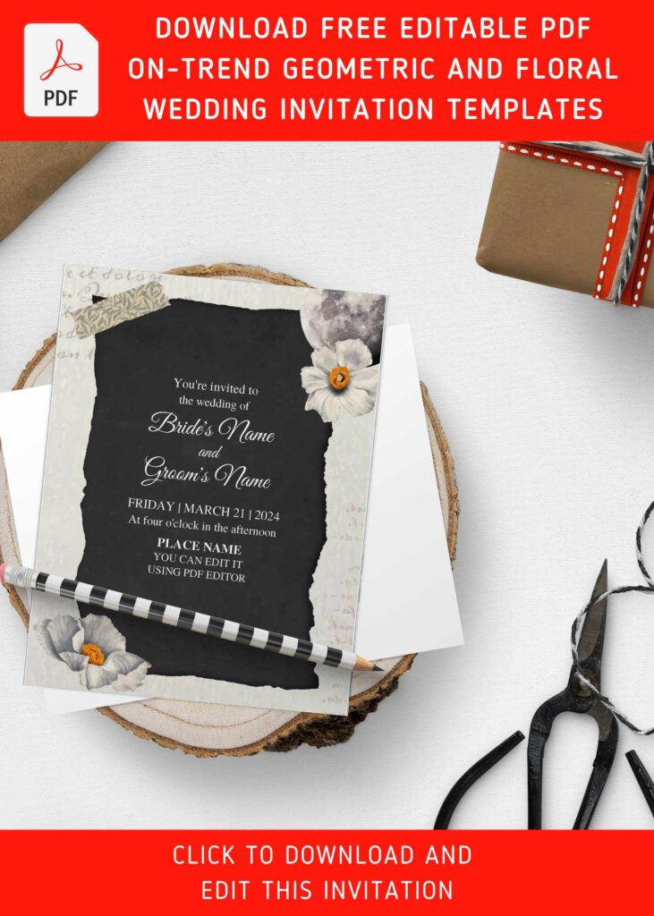 (Free Editable PDF) On-Trend Geometric Shape And Floral Wedding Invitation Templates with 