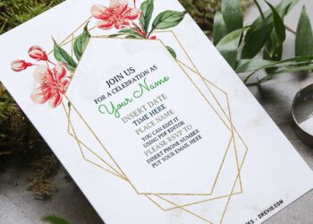 (Free Editable PDF) Striking Gold Geometric & Floral Invitation Templates For Spring Affairs with editable text