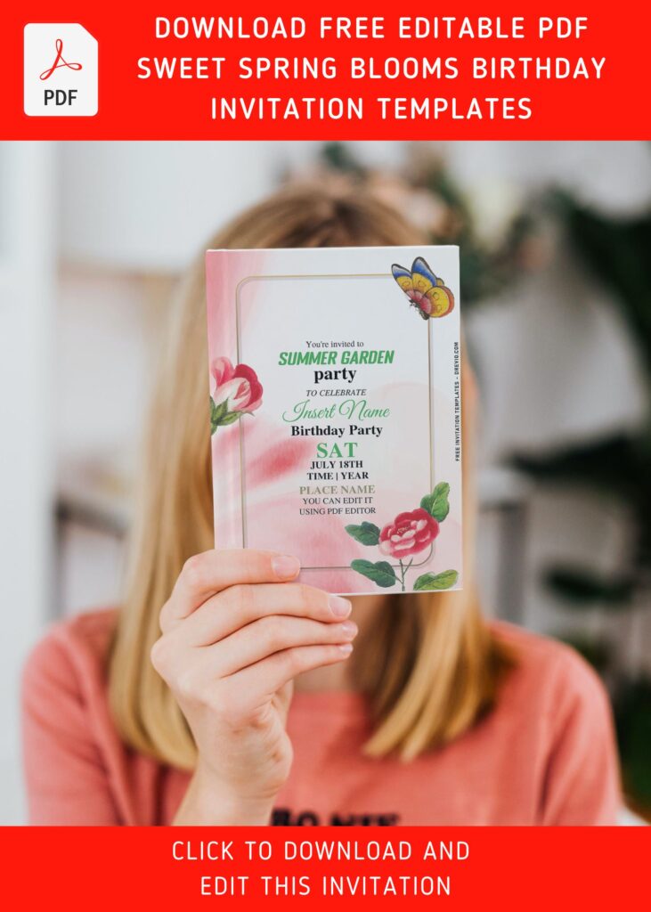 (Free Editable PDF) Sweet Spring Blooms Birthday Soiree Invitation Templates with 