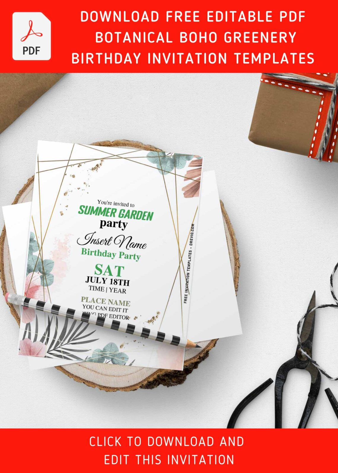 (Free Editable PDF) Rose Gold Boho Floral And Greenery Invitation Templates with elegant script
