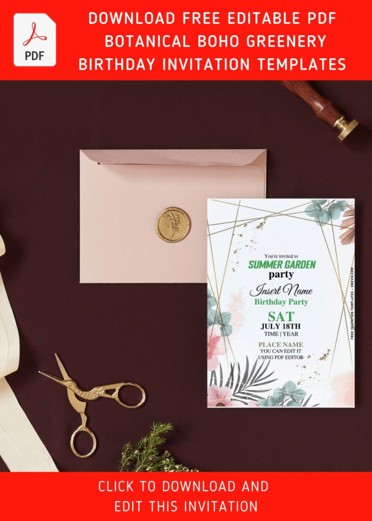 (Free Editable PDF) Rose Gold Boho Floral And Greenery Invitation Templates with editable text