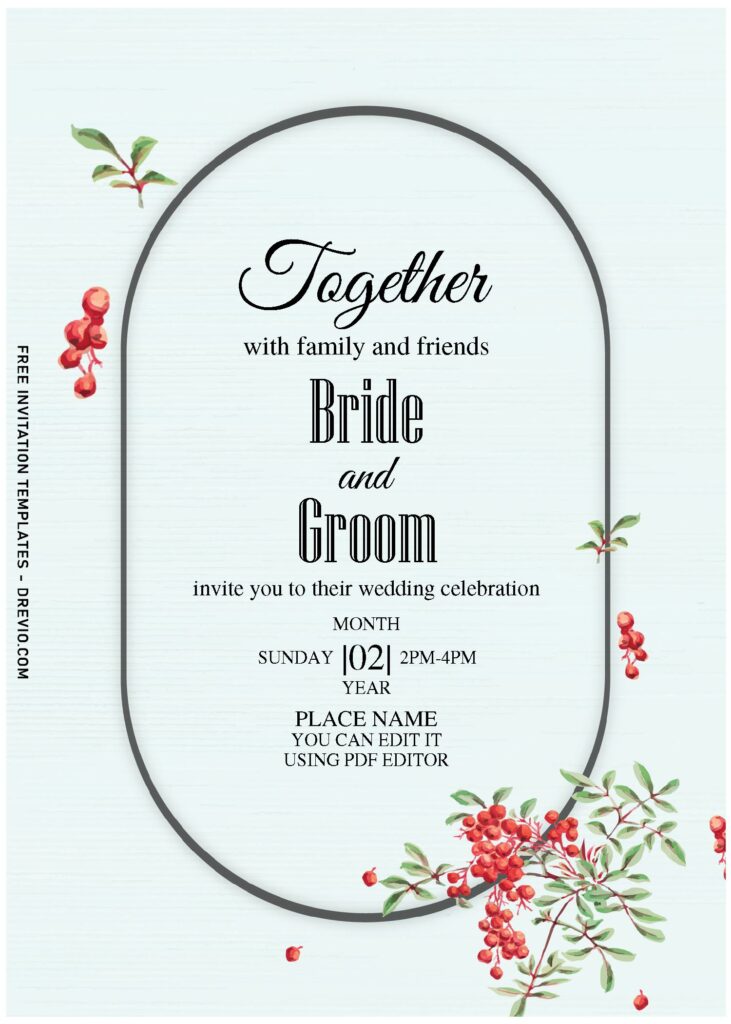 (Free Editable PDF) Whimsical Coralberry And Baby's Breath Wedding Invitation Templates with elegant script
