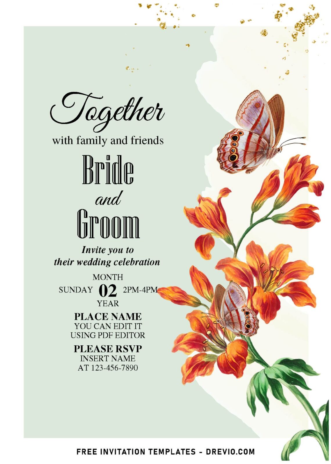 (Free Editable PDF) Heavenly Stunning Colorful Flowers Wedding Invitation Templates with watercolor tulips