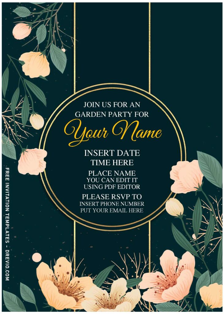 (Free Editable PDF) Brilliant Gold Foiled Floral Invitation Templates with elegant gold frame