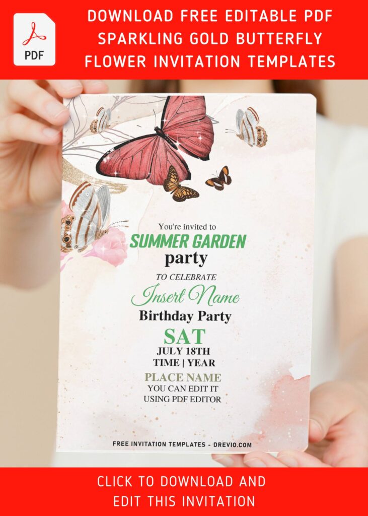 (Free Editable PDF) Blushing Boho Butterfly And Floral Birthday Invitation Templates with butterfly for kids