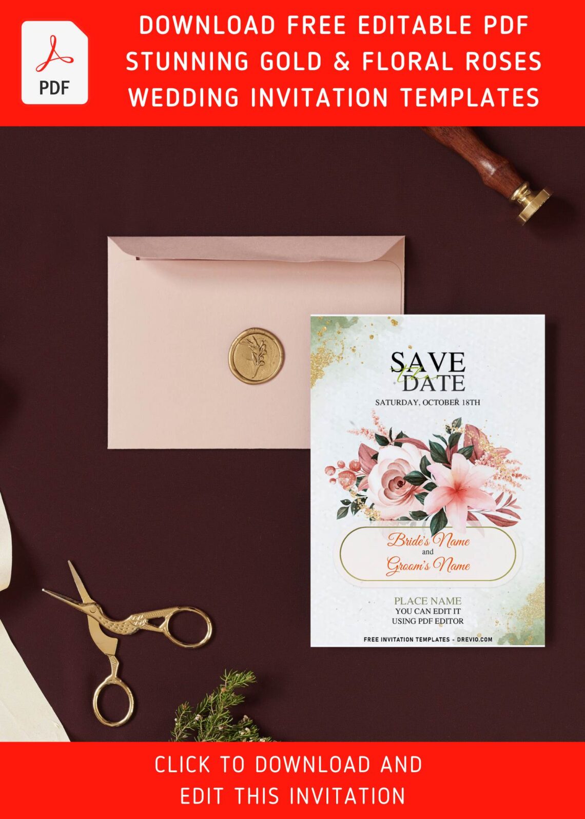 (Free Editable PDF) Striking Nature-Inspired Flower Wedding Invitation Templates with watercolor garden roses