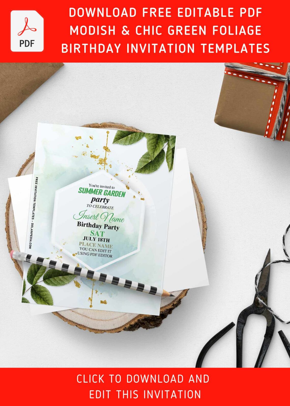 (Free Editable PDF) Modish And Chic Green Foliage Birthday Invitation Templates with enchanting blush watercolor background
