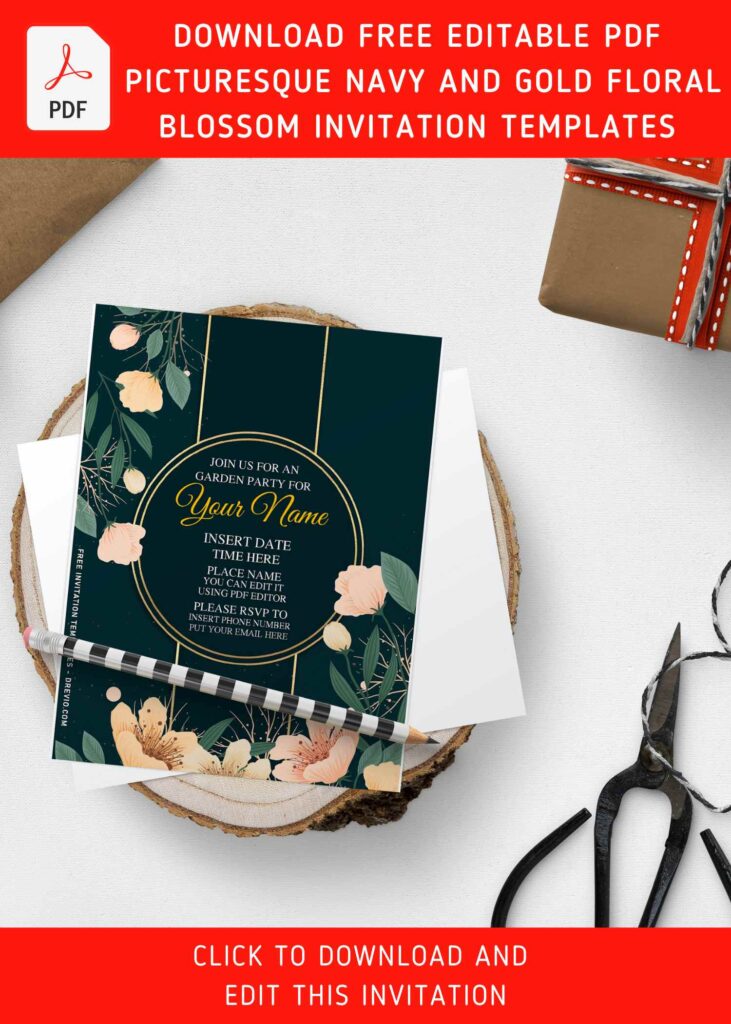 (Free Editable PDF) Brilliant Gold Foiled Floral Invitation Templates with editable text