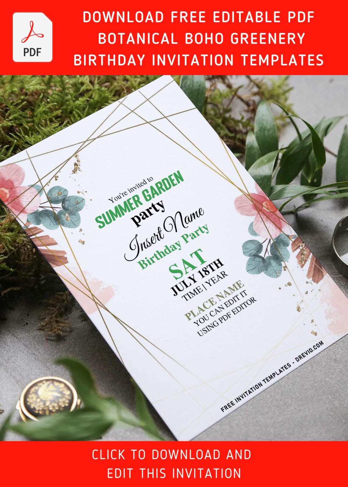 (Free Editable PDF) Rose Gold Boho Floral And Greenery Invitation Templates with dried lunaria