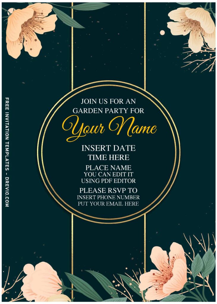 (Free Editable PDF) Brilliant Gold Foiled Floral Invitation Templates with gold list