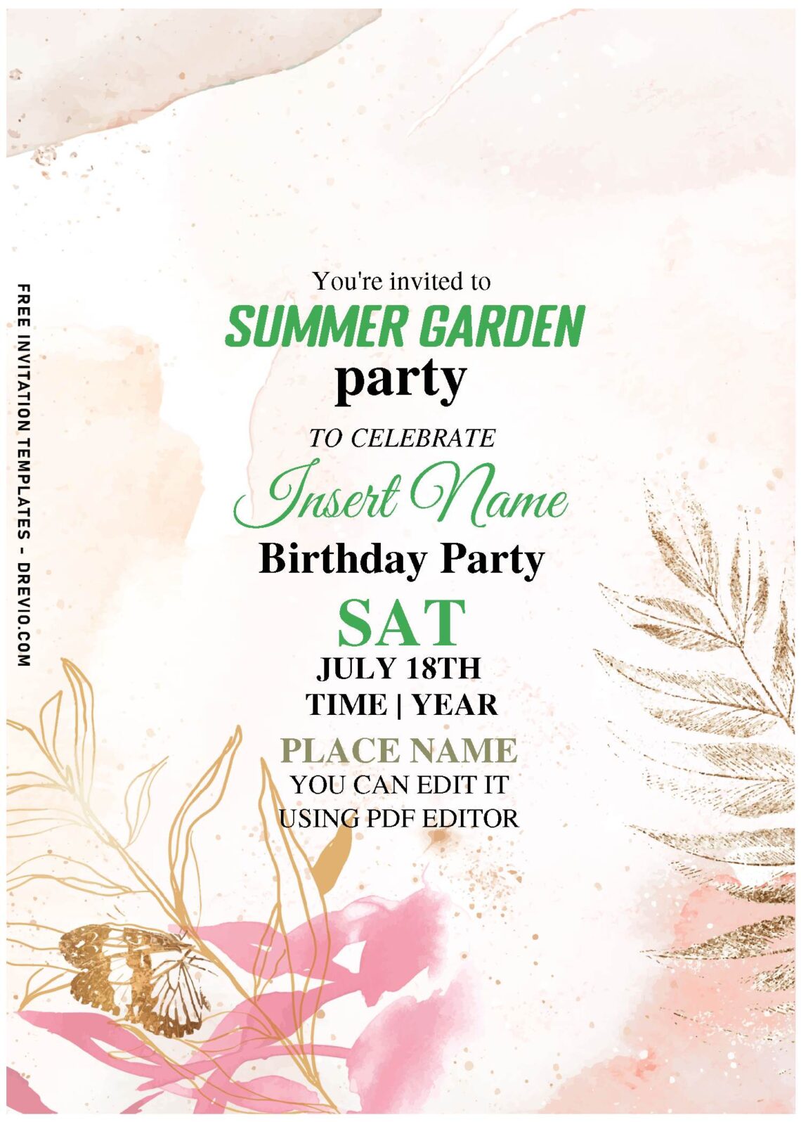 (Free Editable PDF) Blushing Boho Butterfly And Floral Birthday Invitation Templates with elegant script