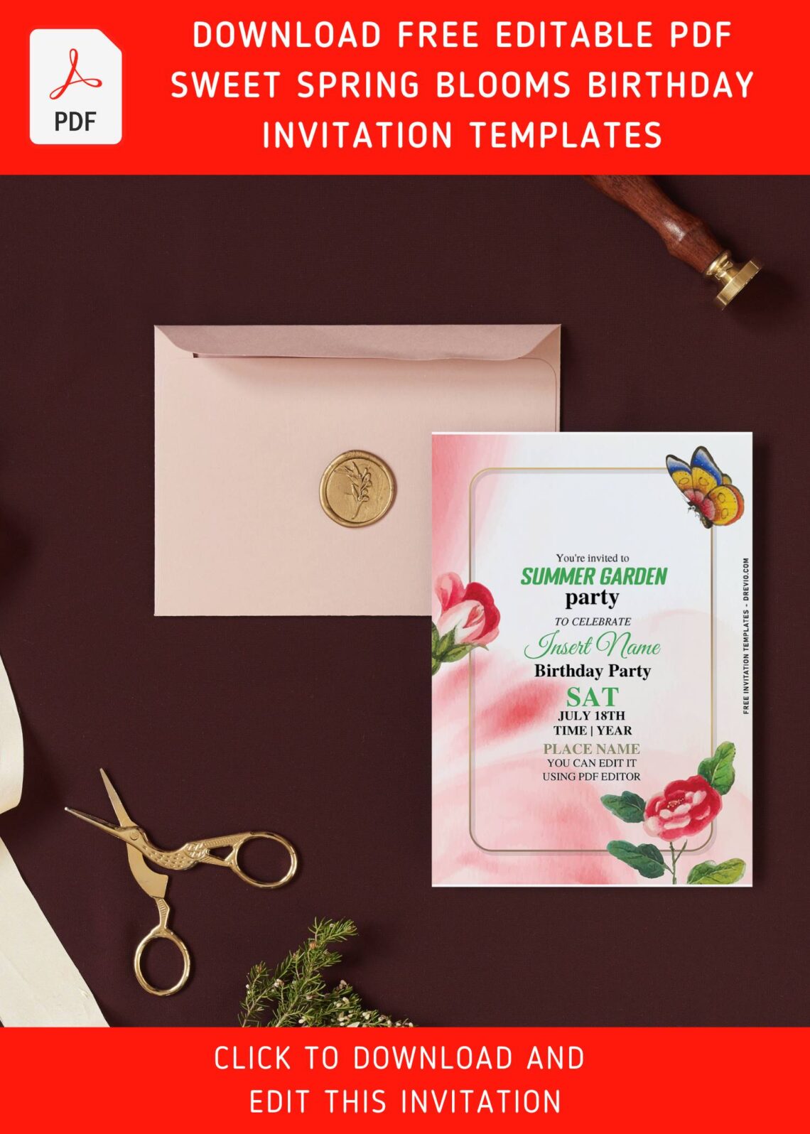 (Free Editable PDF) Sweet Spring Blooms Birthday Soiree Invitation Templates with gorgeous peonies