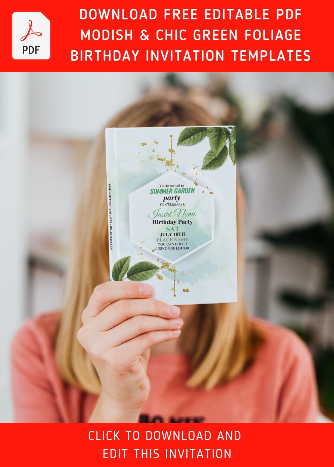 (Free Editable PDF) Modish And Chic Green Foliage Birthday Invitation Templates with green leaf