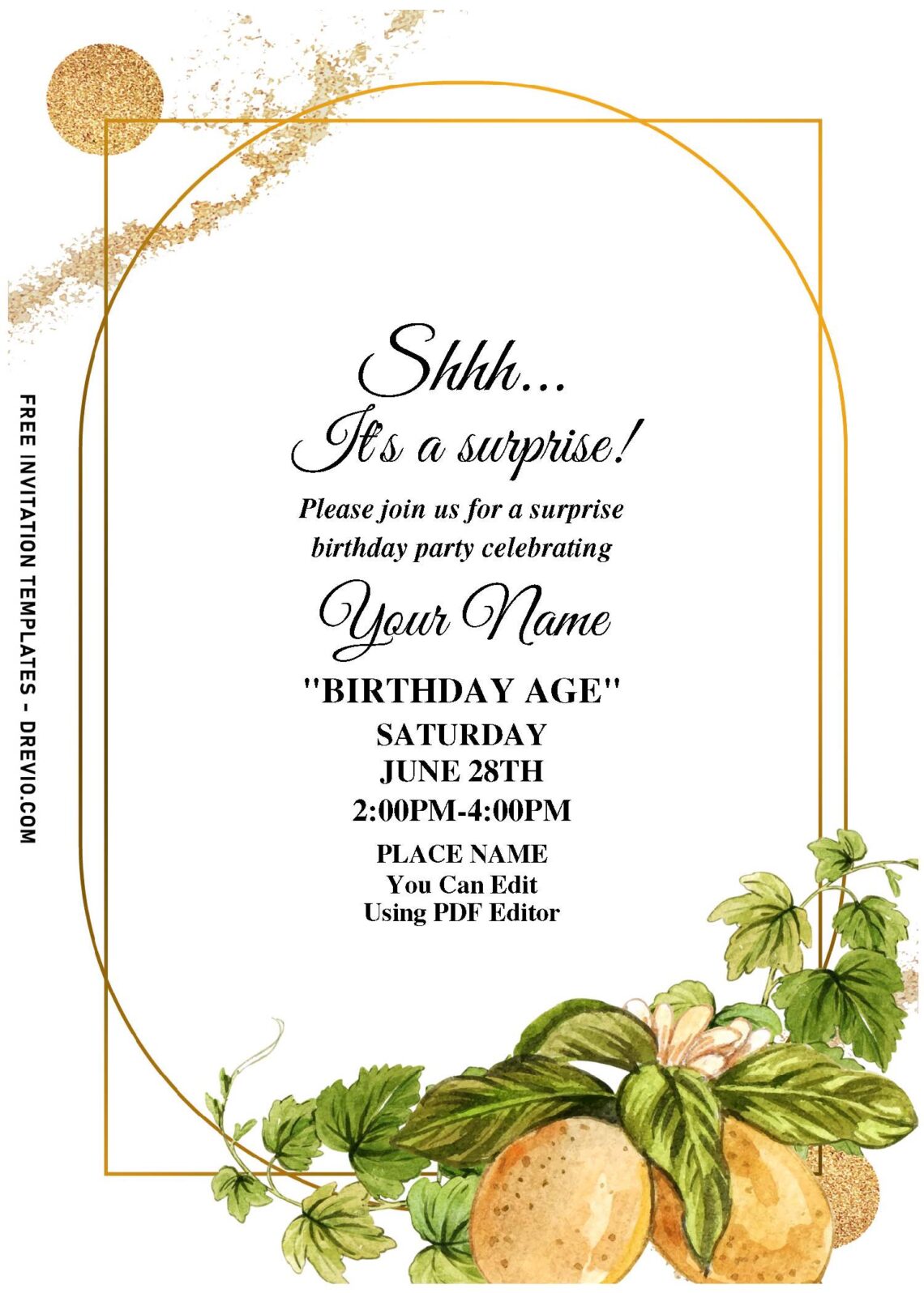 (Free Editable PDF) Festive Summer Huckleberry Invitation Templates with rustic gold background