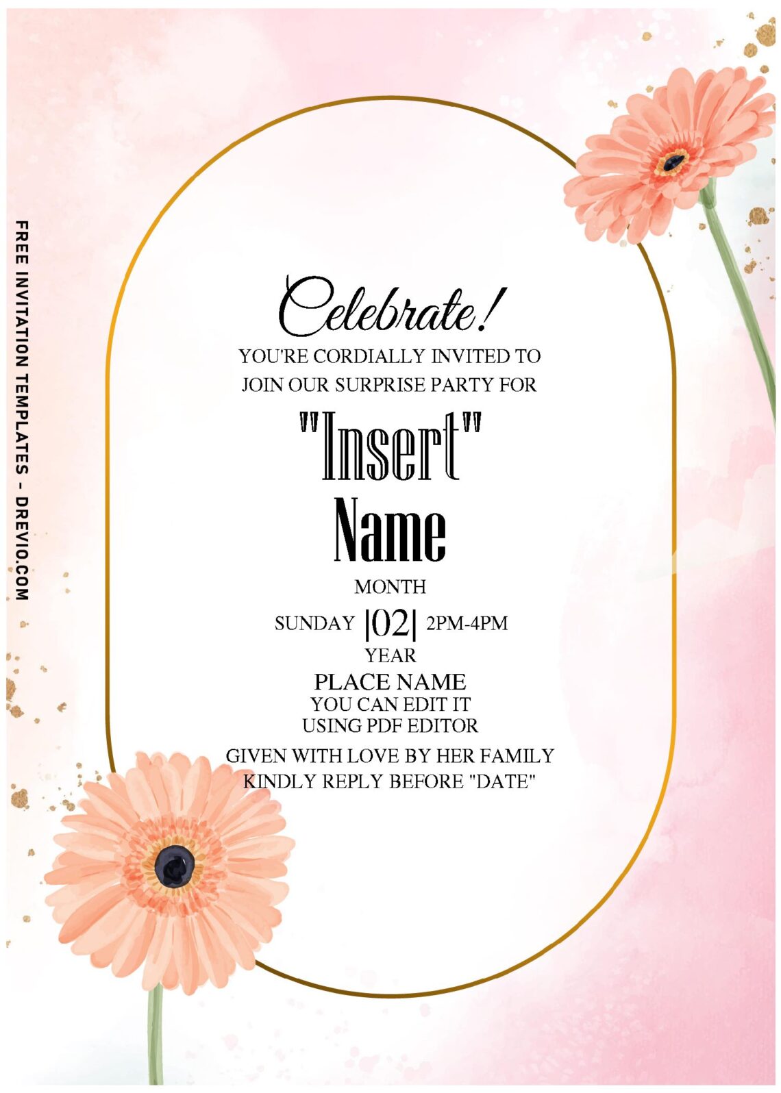 (Free Editable PDF) Lovely Symbolic Daisy Birthday Invitation Templates with rustic watercolor background