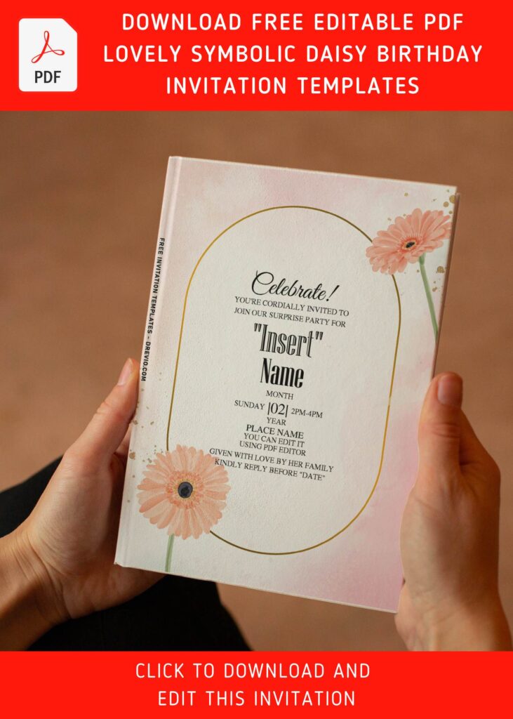 (Free Editable PDF) Lovely Symbolic Daisy Birthday Invitation Templates with pink daisy