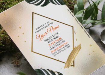 (Free Editable PDF) Aesthetic Greenery Crown Summer Birthday Invitation Templates with frosted sunset summer background