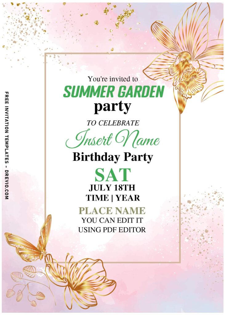 (Free Editable PDF) Dreamy Magical Butterfly Flower Birthday Invitation Templates with rustic background