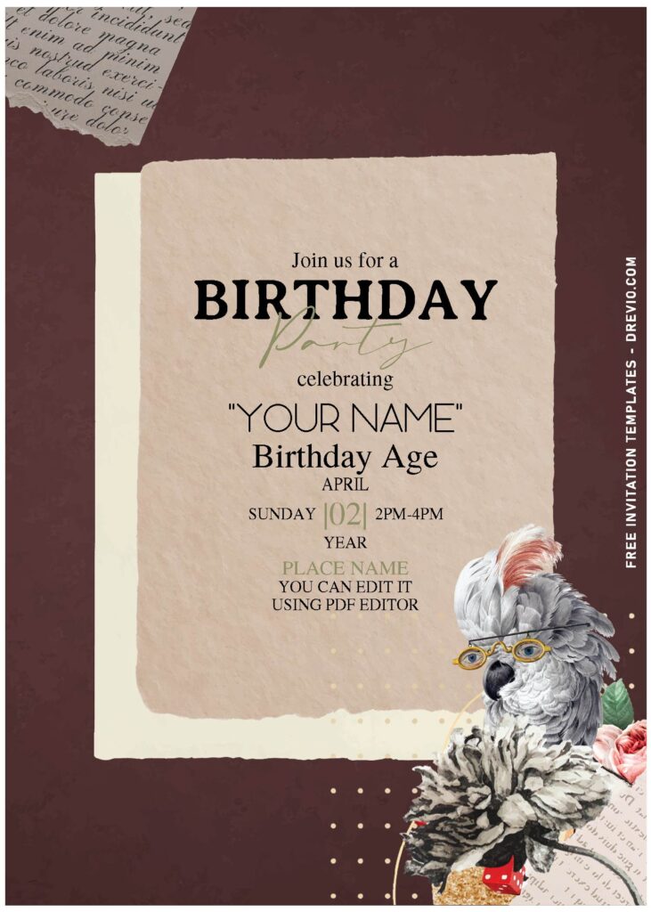 (Free Editable PDF) Casual Modern Gold And Floral Birthday Invitation Templates with elegant script